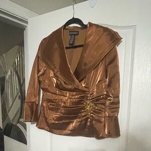 Vintage  Cachet Bronze Chiffon Spandex Stretch Shirt Blouse Top Lined Sz14